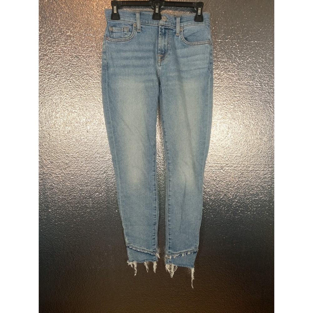 7 For All Mankind Luxe Vintage High Waist Slim Ankle Jeans Raw Hem Crop Size 25